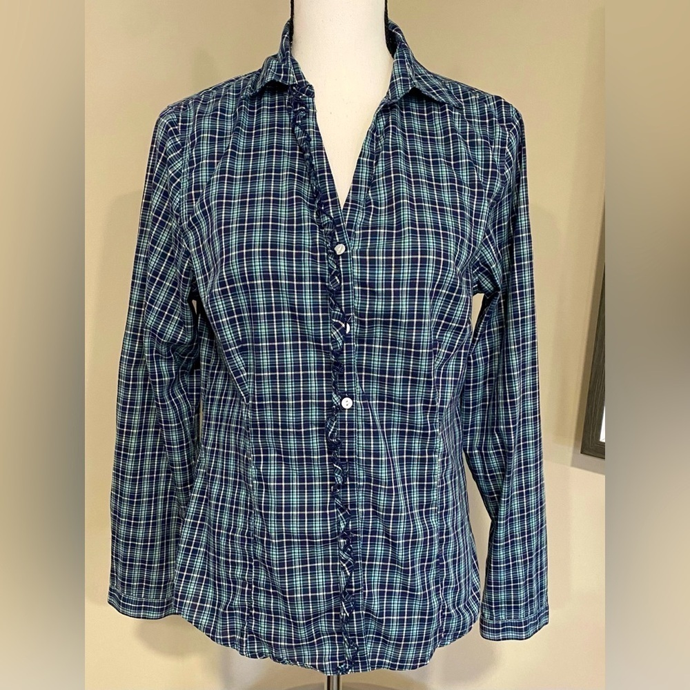 LL Bean Women’s Blue Plaid Button-Up Shirt